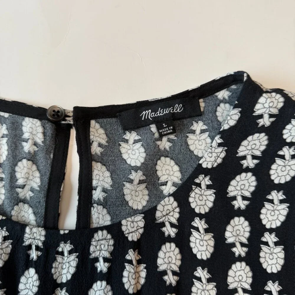 Madewell Ruffle Tank in Bloomstamp Black and White Print Peplum Size L - Picture 4 of 7